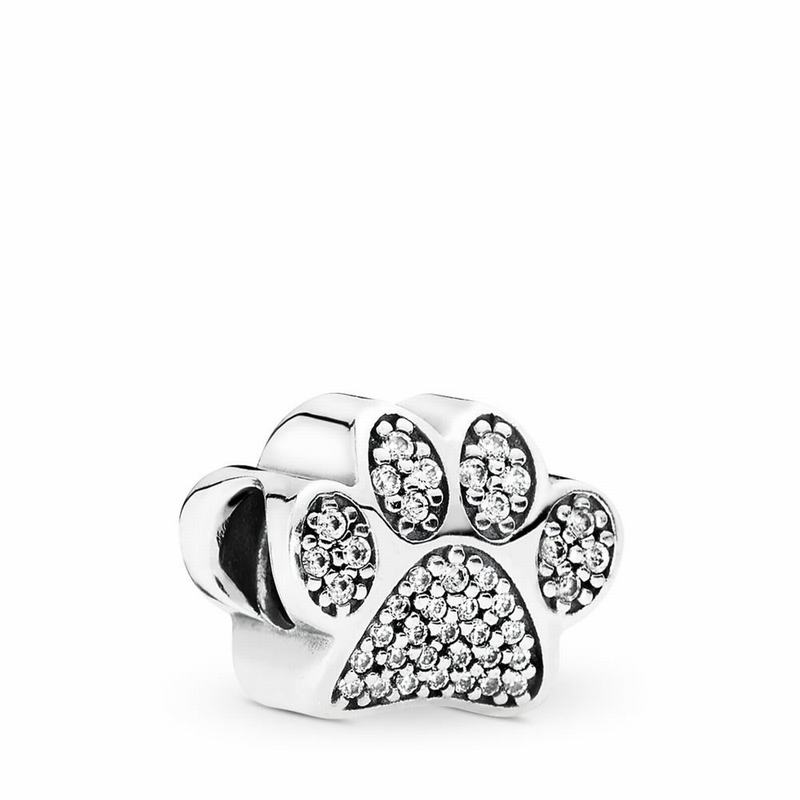 Pandora Dog Paw Print Charm - Sterling Silver/Cubic Zirconia - Canada | TW2302KT